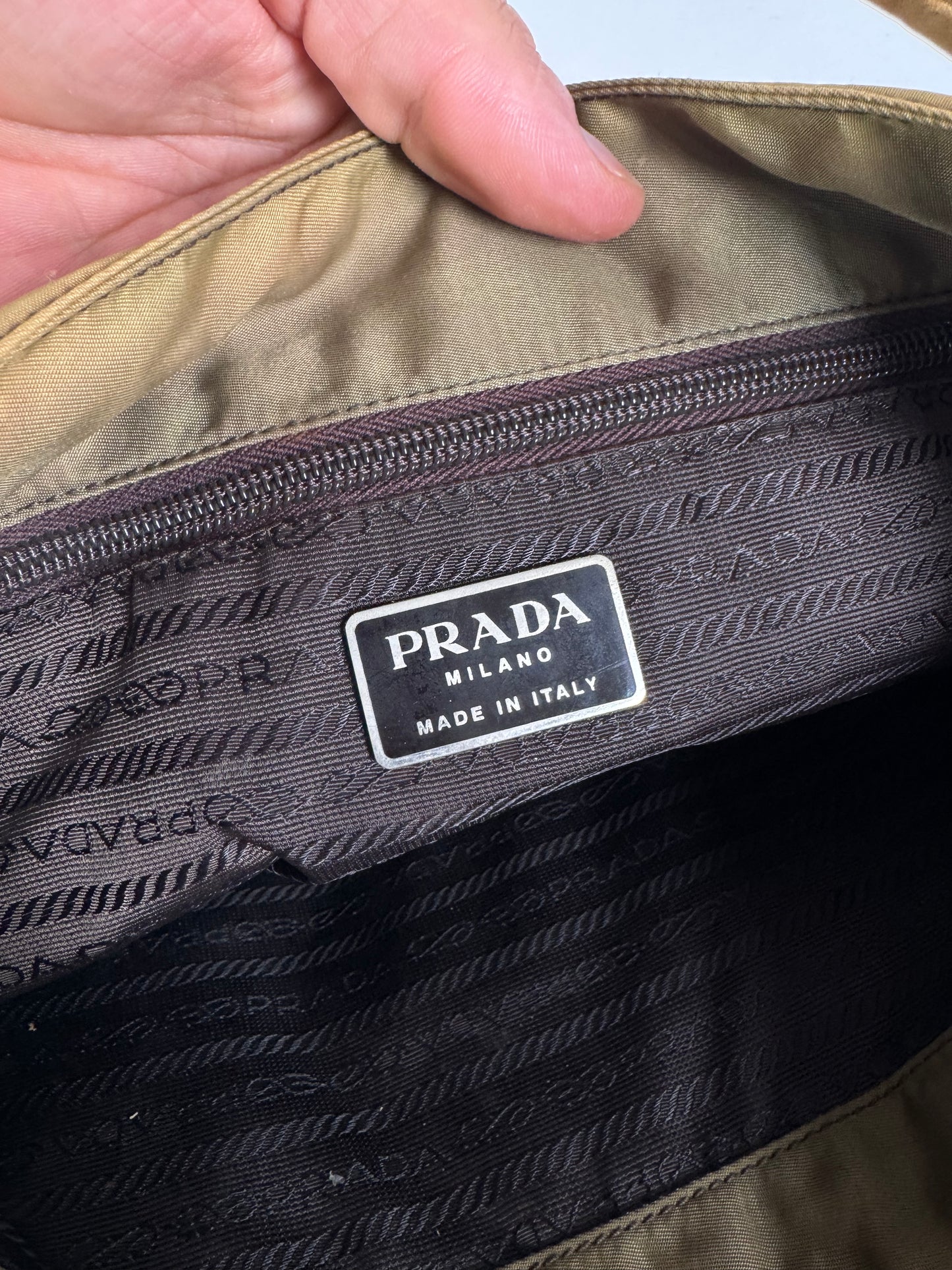 Sac Prada vintage en polyester kaki marron