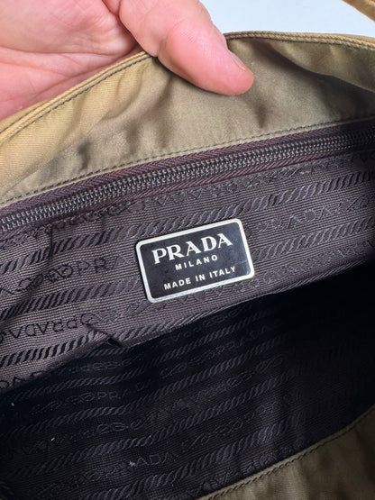 Sac Prada vintage en polyester kaki marron