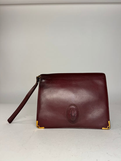 Vintage Cartier Leather Clutch Burgundy
