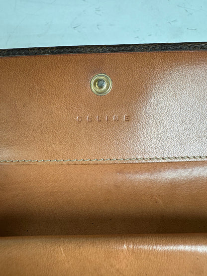Vintage Celine Embossed Leather Wallet Brown Gold