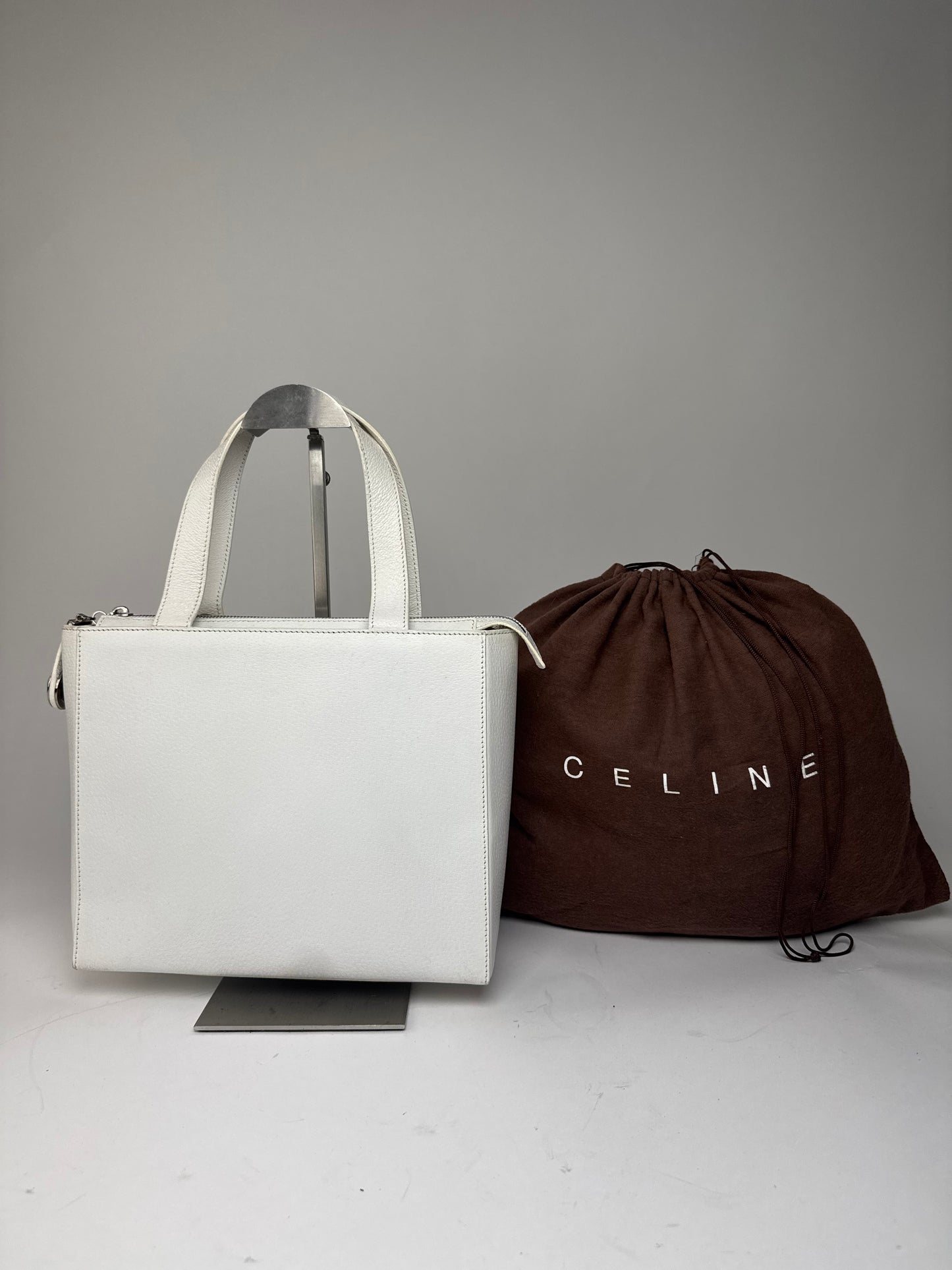 Vintage Celine Paris 2Way Leather Handbag White