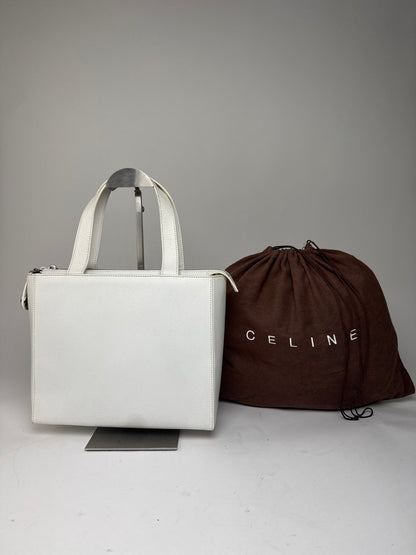 Vintage Celine Paris 2Way Leather Handbag White