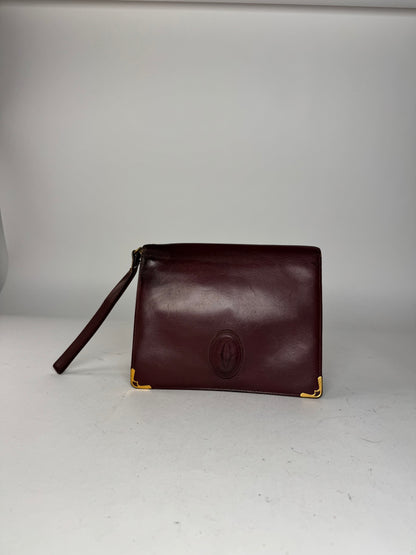 Vintage Cartier Leather Clutch Burgundy