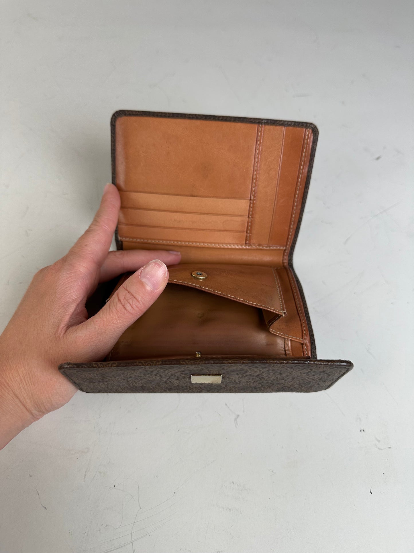 Vintage Celine Embossed Leather Wallet Brown Gold