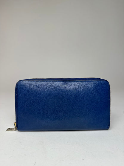 Vintage Celine Paris Zippy Leather Wallet Blue