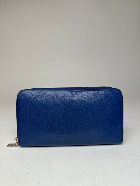 Vintage Celine Paris Zippy Leather Wallet Blue