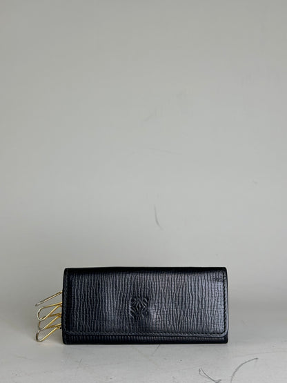 Vintage Loewe Grained Leather Key Holder Black Gold