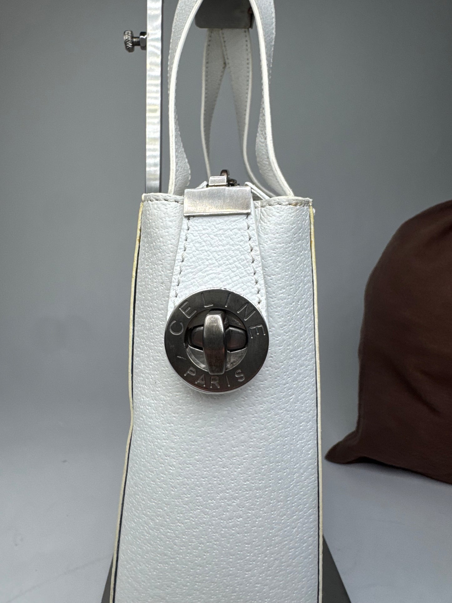 Vintage Celine Paris 2Way Leather Handbag White