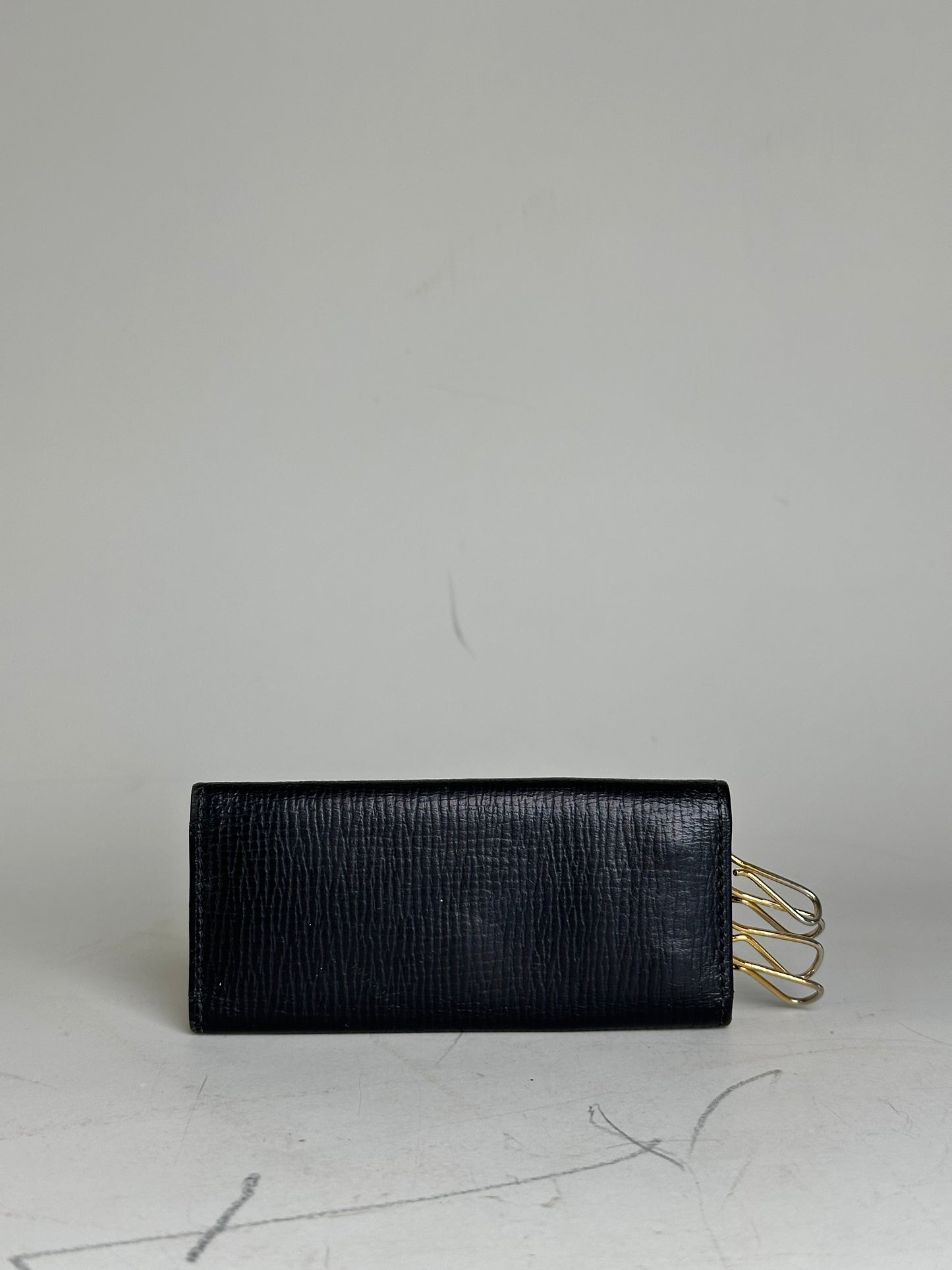 Vintage Loewe Grained Leather Key Holder Black Gold