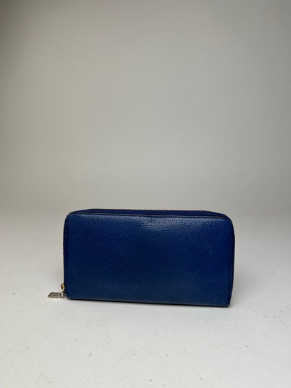 Vintage Celine Paris Zippy Leather Wallet Blue