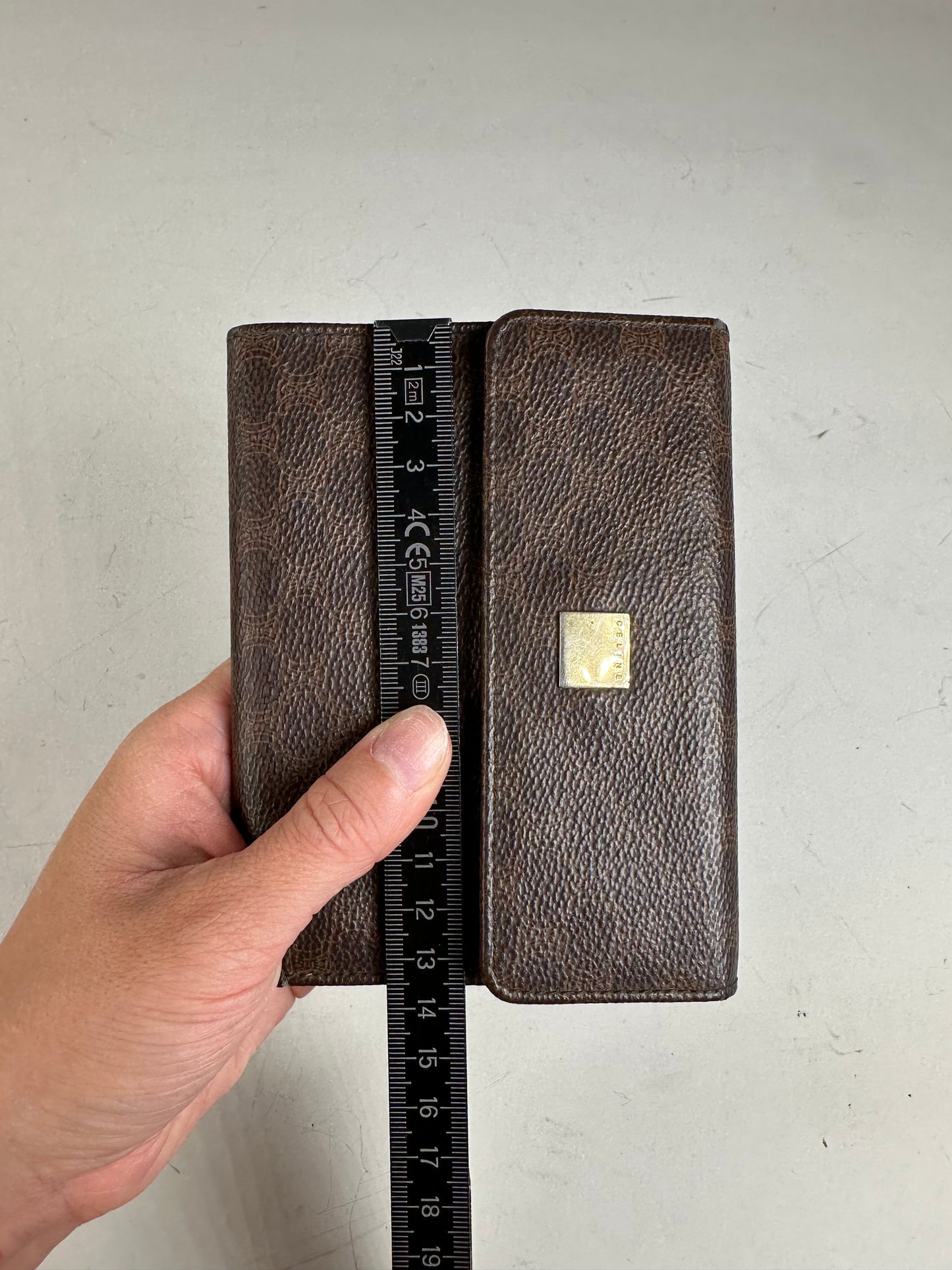 Vintage Celine Embossed Leather Wallet Brown Gold