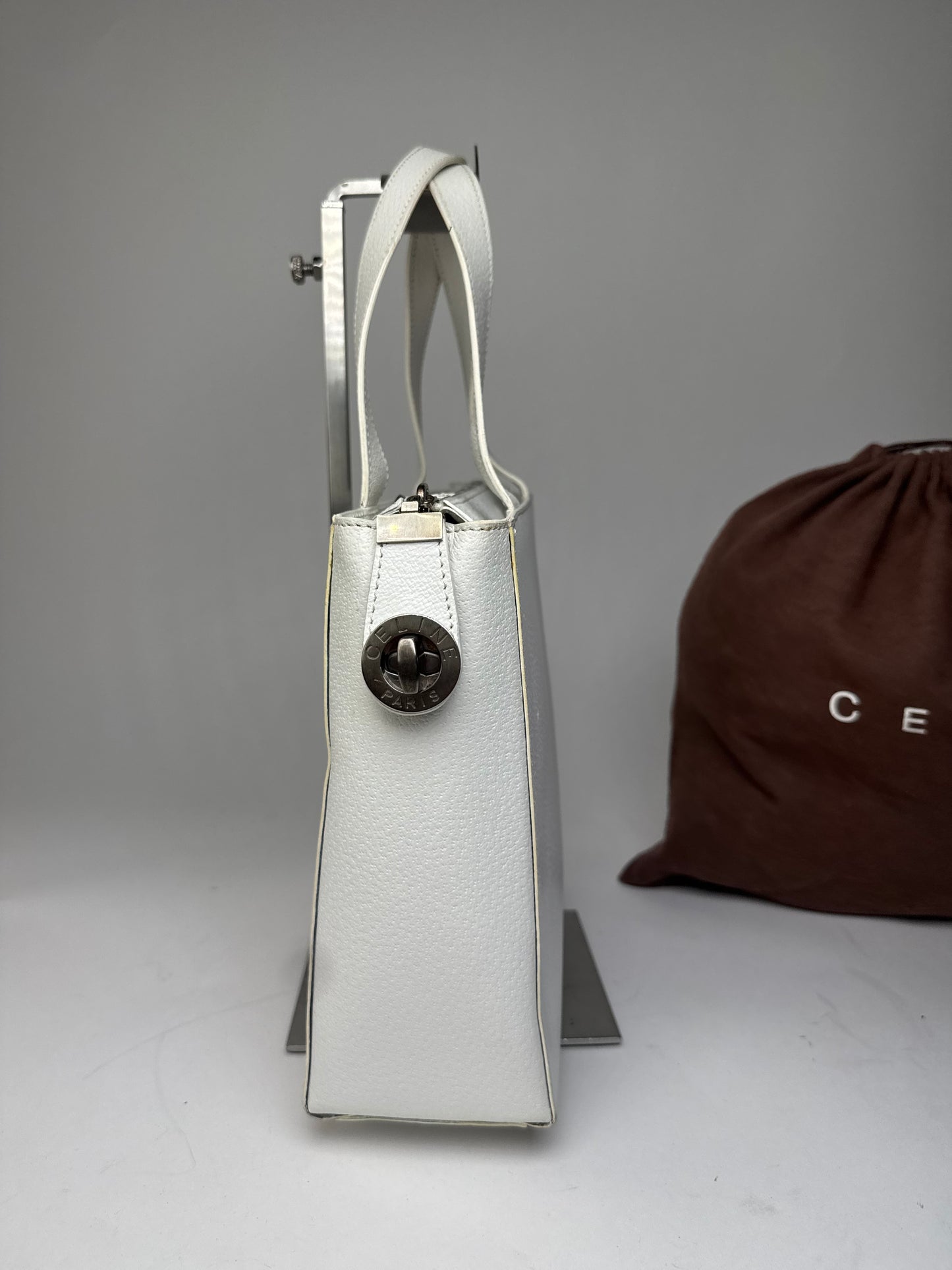 Vintage Celine Paris 2Way Leather Handbag White