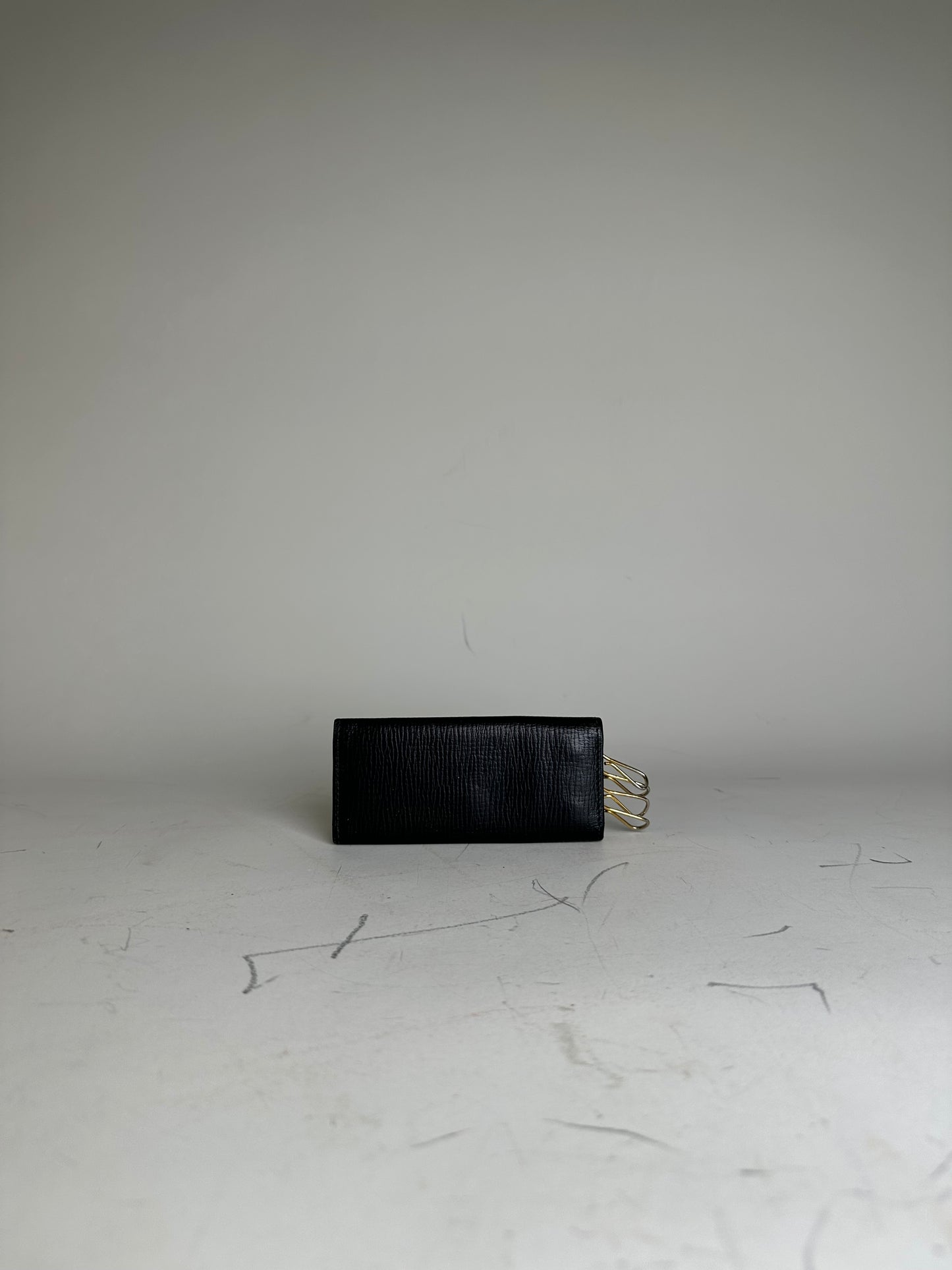 Vintage Loewe Grained Leather Key Holder Black Gold