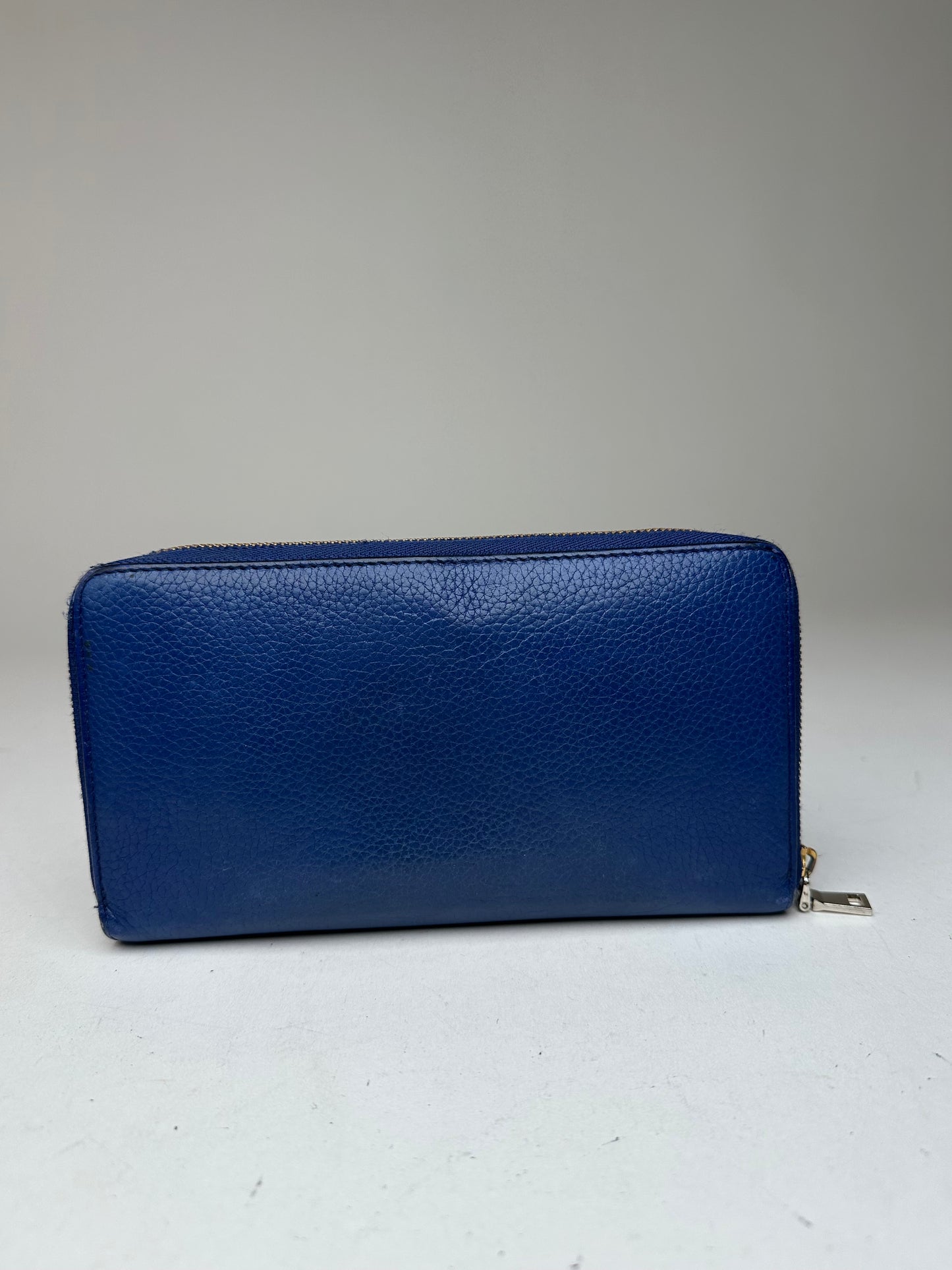 Vintage Celine Paris Zippy Leather Wallet Blue