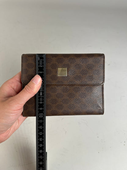 Vintage Celine Embossed Leather Wallet Brown Gold
