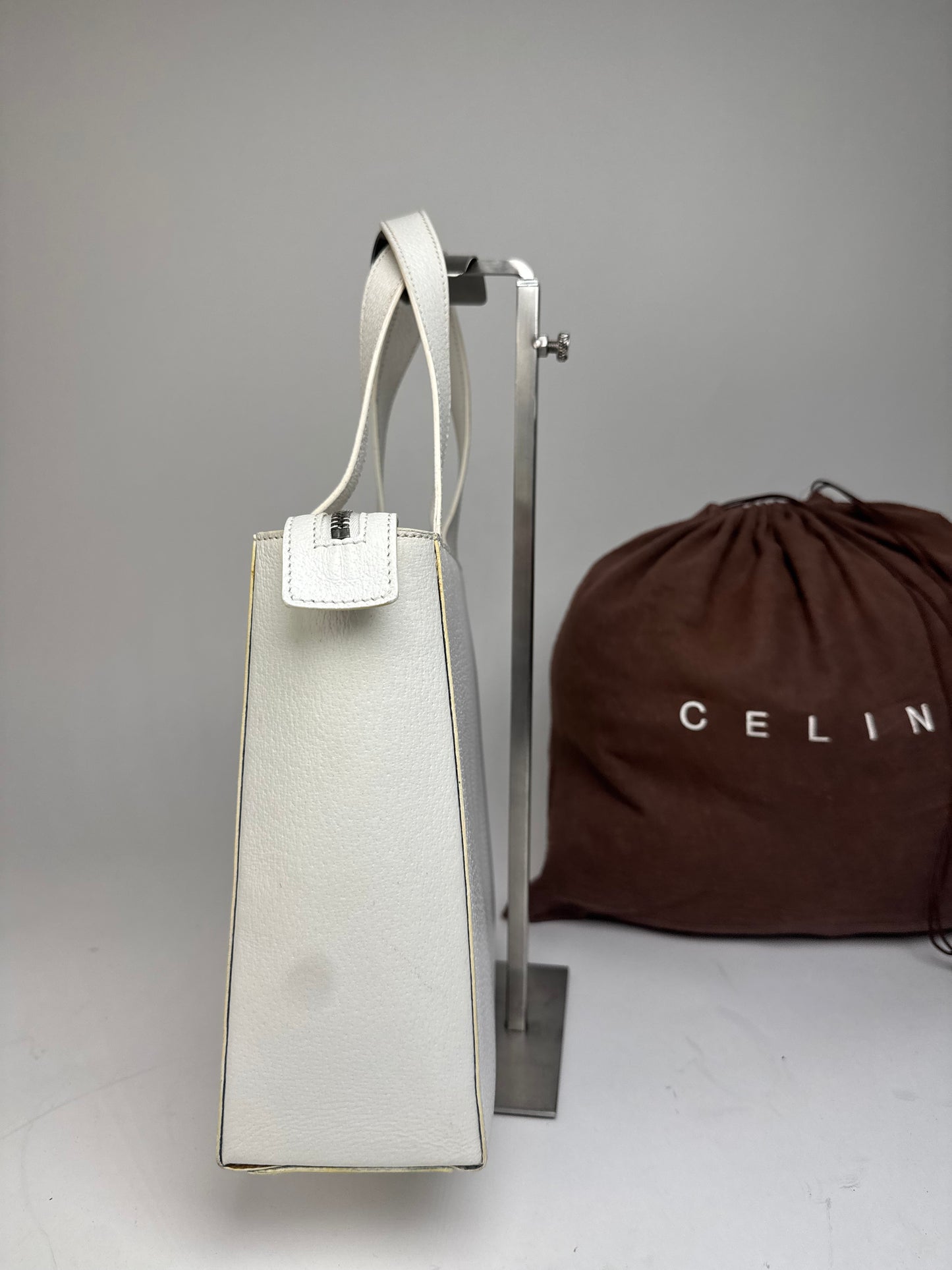 Vintage Celine Paris 2Way Leather Handbag White