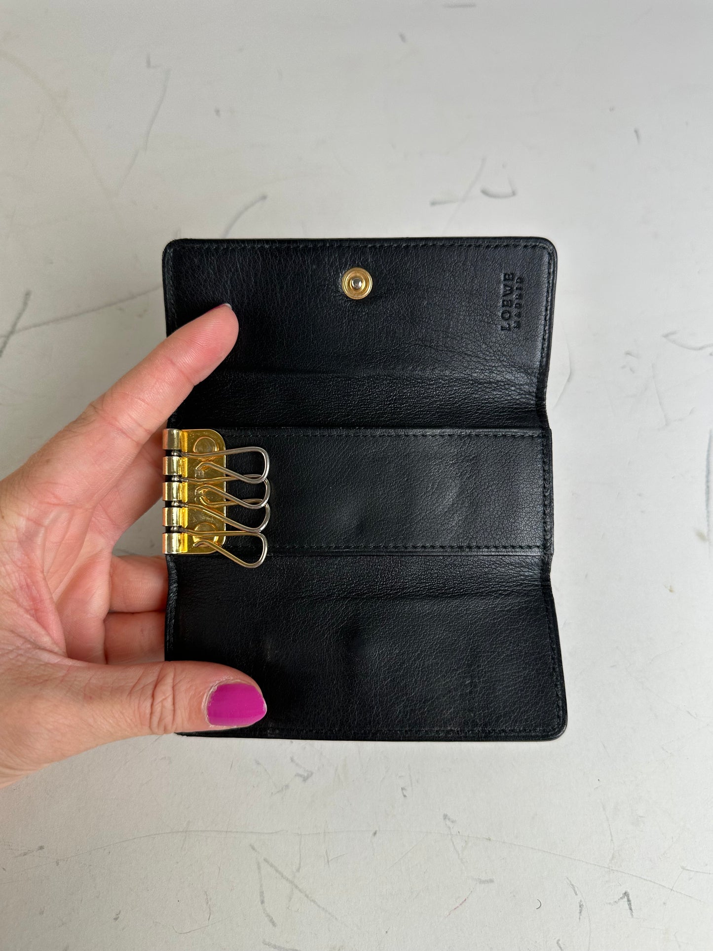Vintage Loewe Grained Leather Key Holder Black Gold