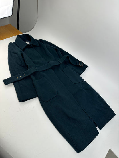 Vintage Celine Paris Wool Single Breasted Belted Trench Coat Teal S