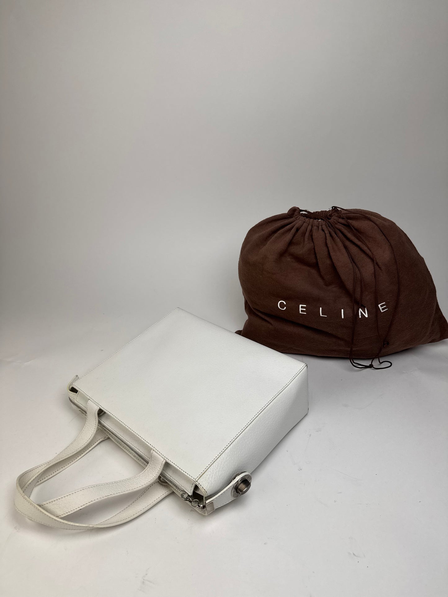 Vintage Celine Paris 2Way Leather Handbag White