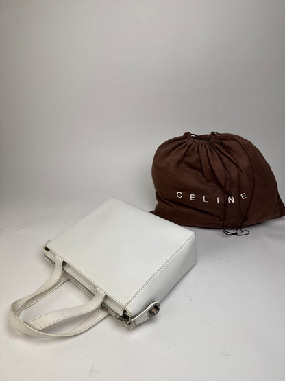 Vintage Celine Paris 2Way Leather Handbag White