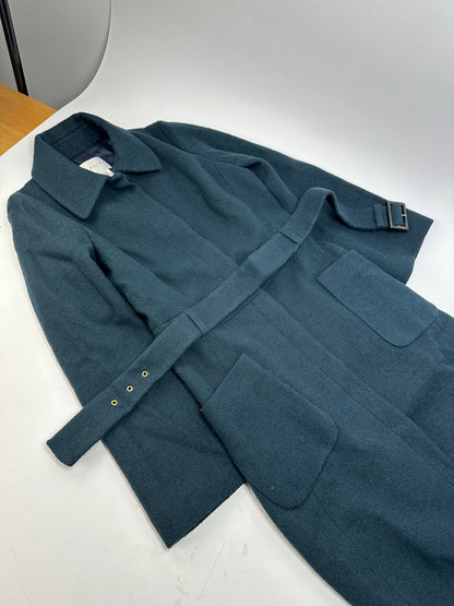 Vintage Celine Paris Wool Single Breasted Belted Trench Coat Teal S