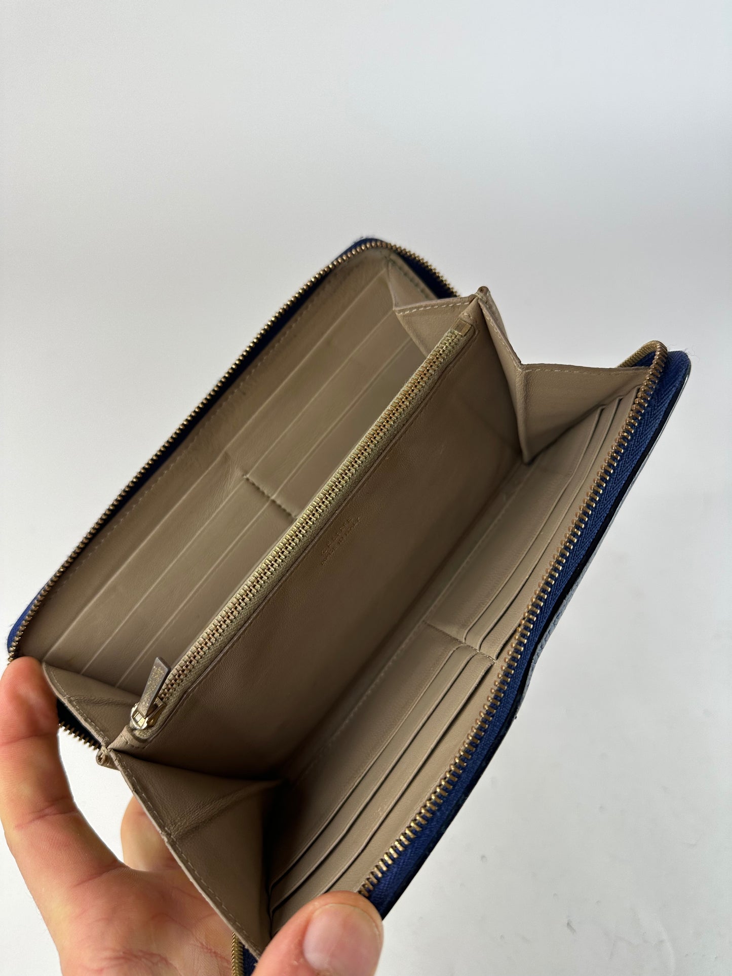 Vintage Celine Paris Zippy Leather Wallet Blue