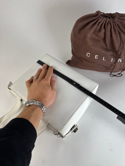 Vintage Celine Paris 2Way Leather Handbag White