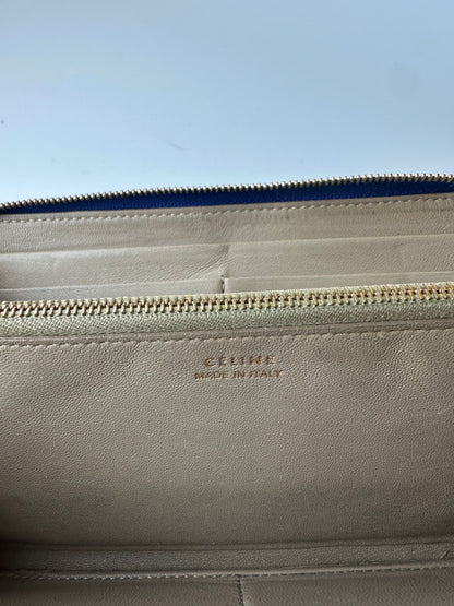 Vintage Celine Paris Zippy Leather Wallet Blue