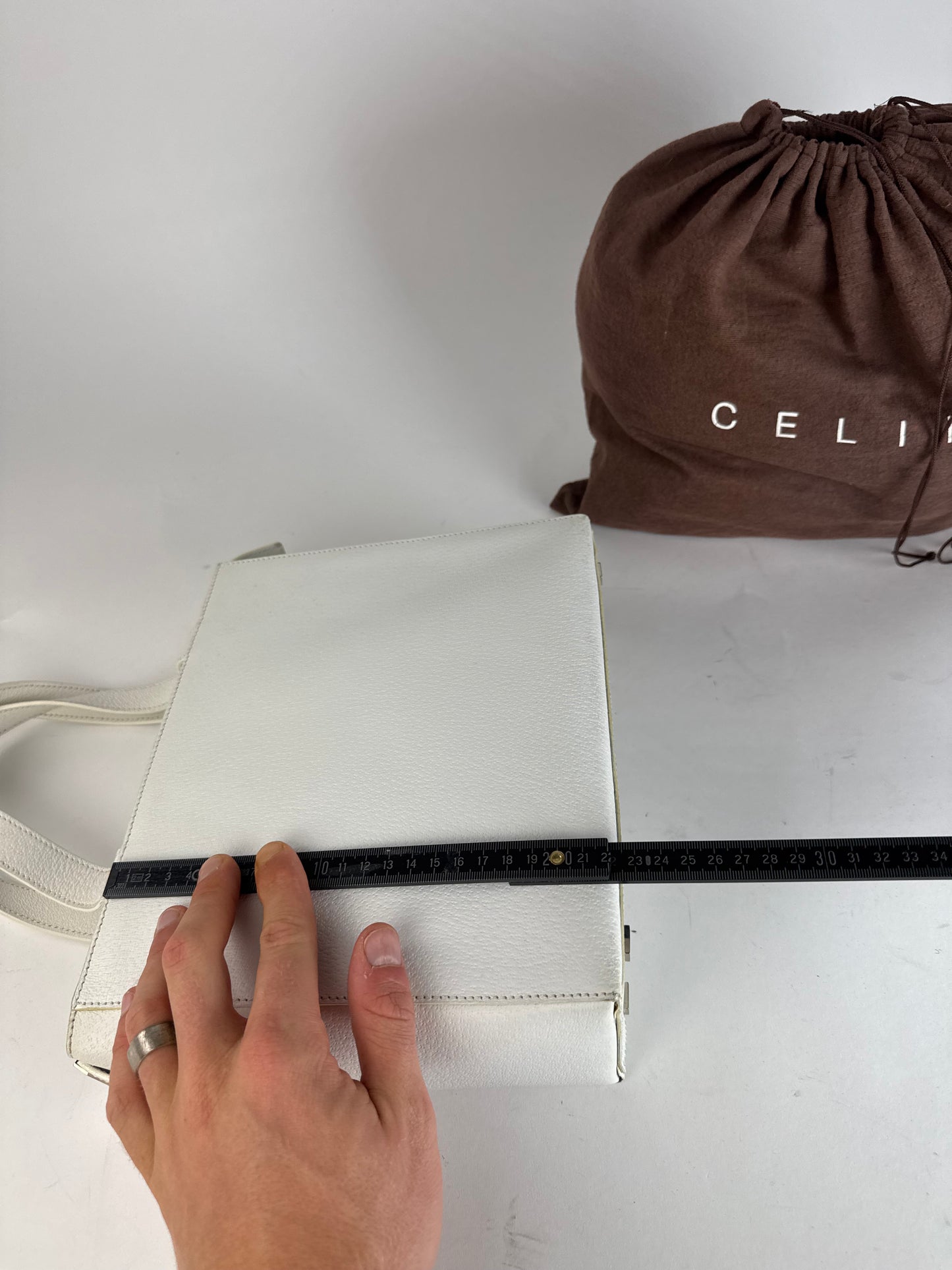 Vintage Celine Paris 2Way Leather Handbag White