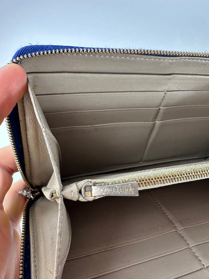 Vintage Celine Paris Zippy Leather Wallet Blue
