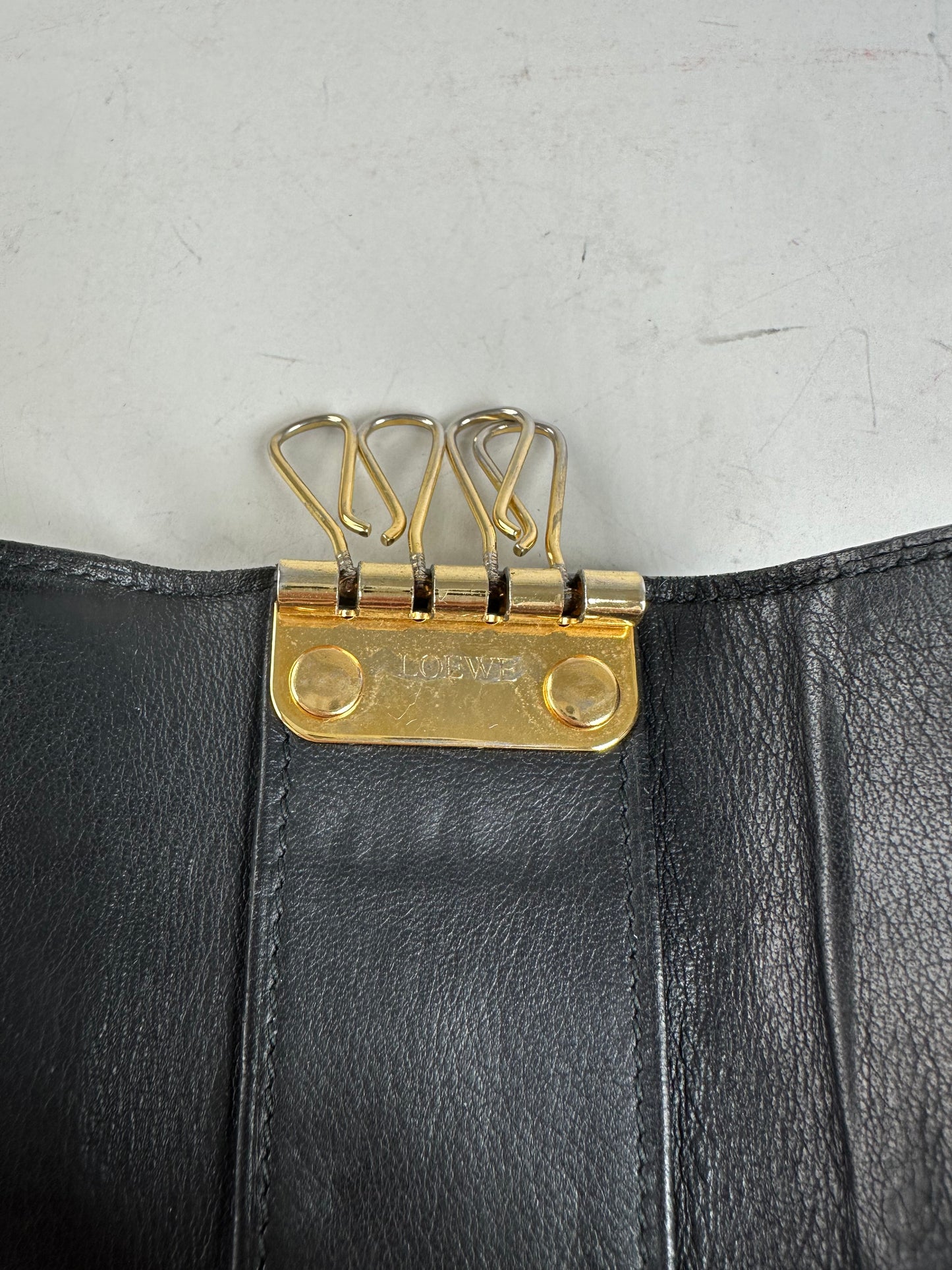 Vintage Loewe Grained Leather Key Holder Black Gold