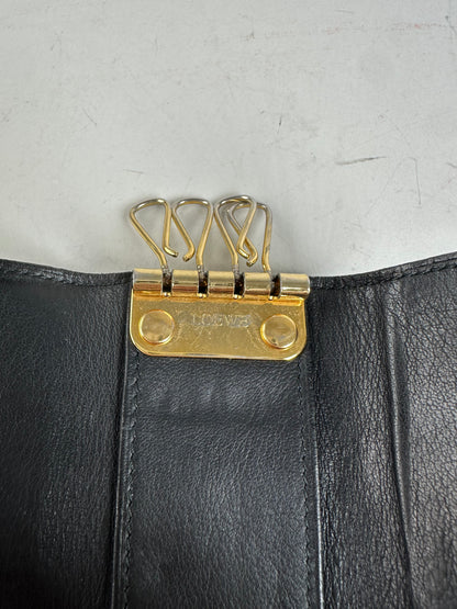Vintage Loewe Grained Leather Key Holder Black Gold