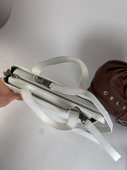 Vintage Celine Paris 2Way Leather Handbag White