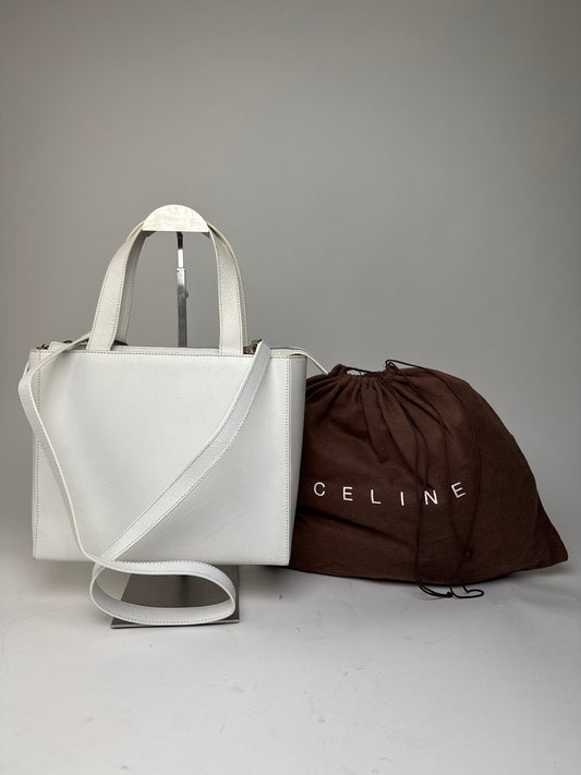 Vintage Celine Paris 2Way Leather Handbag White
