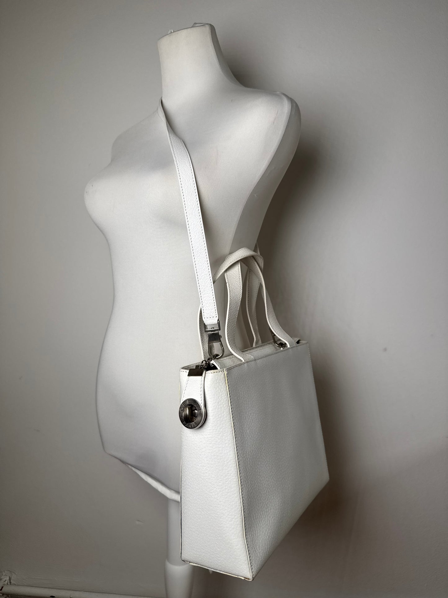 Vintage Celine Paris 2Way Leather Handbag White