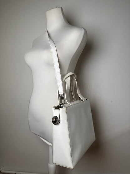 Vintage Celine Paris 2Way Leather Handbag White