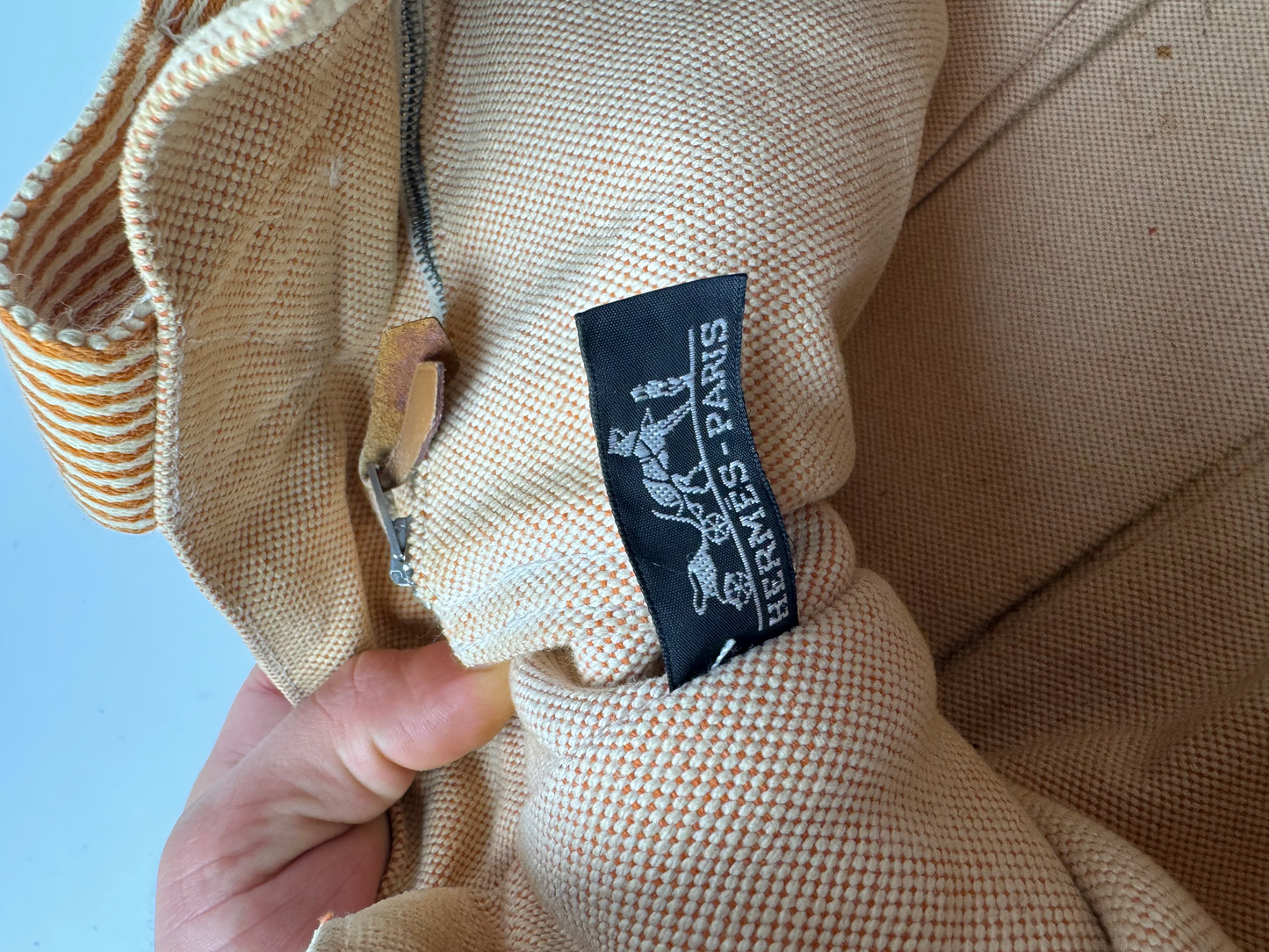 Vintage Hermes Tote Bag Orange Beige