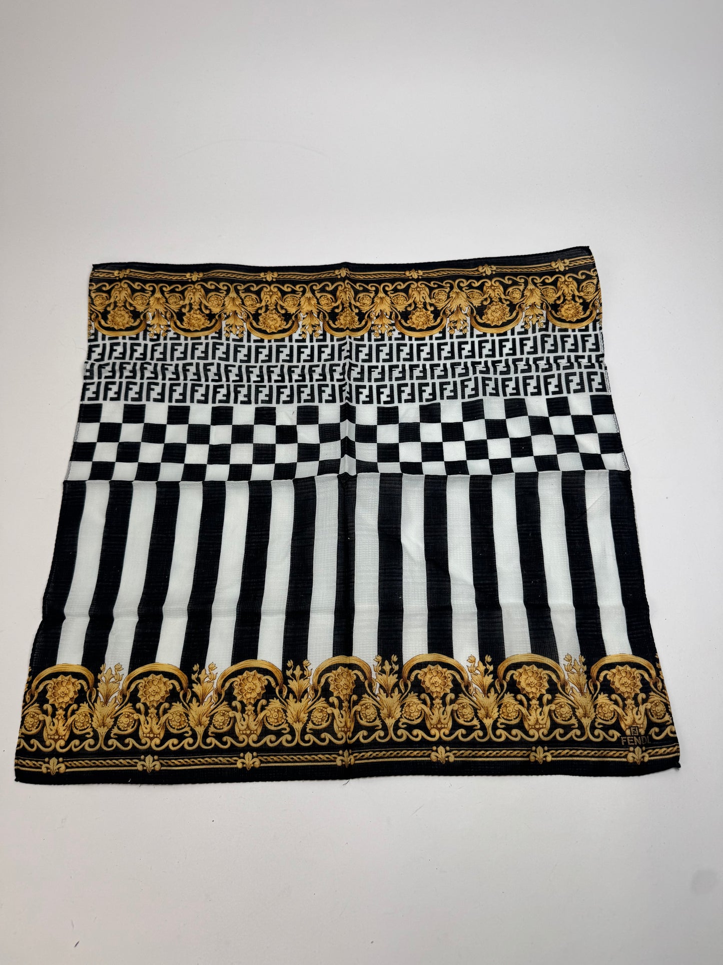 Vintage Fendi Abstract Scarf Black White Gold