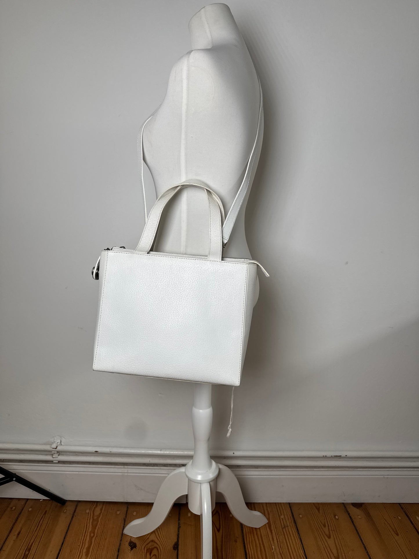 Vintage Celine Paris 2Way Leather Handbag White