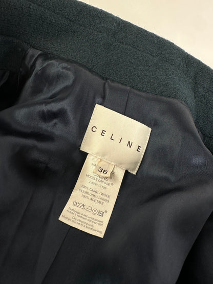 Vintage Celine Paris Wool Single Breasted Belted Trench Coat Teal S