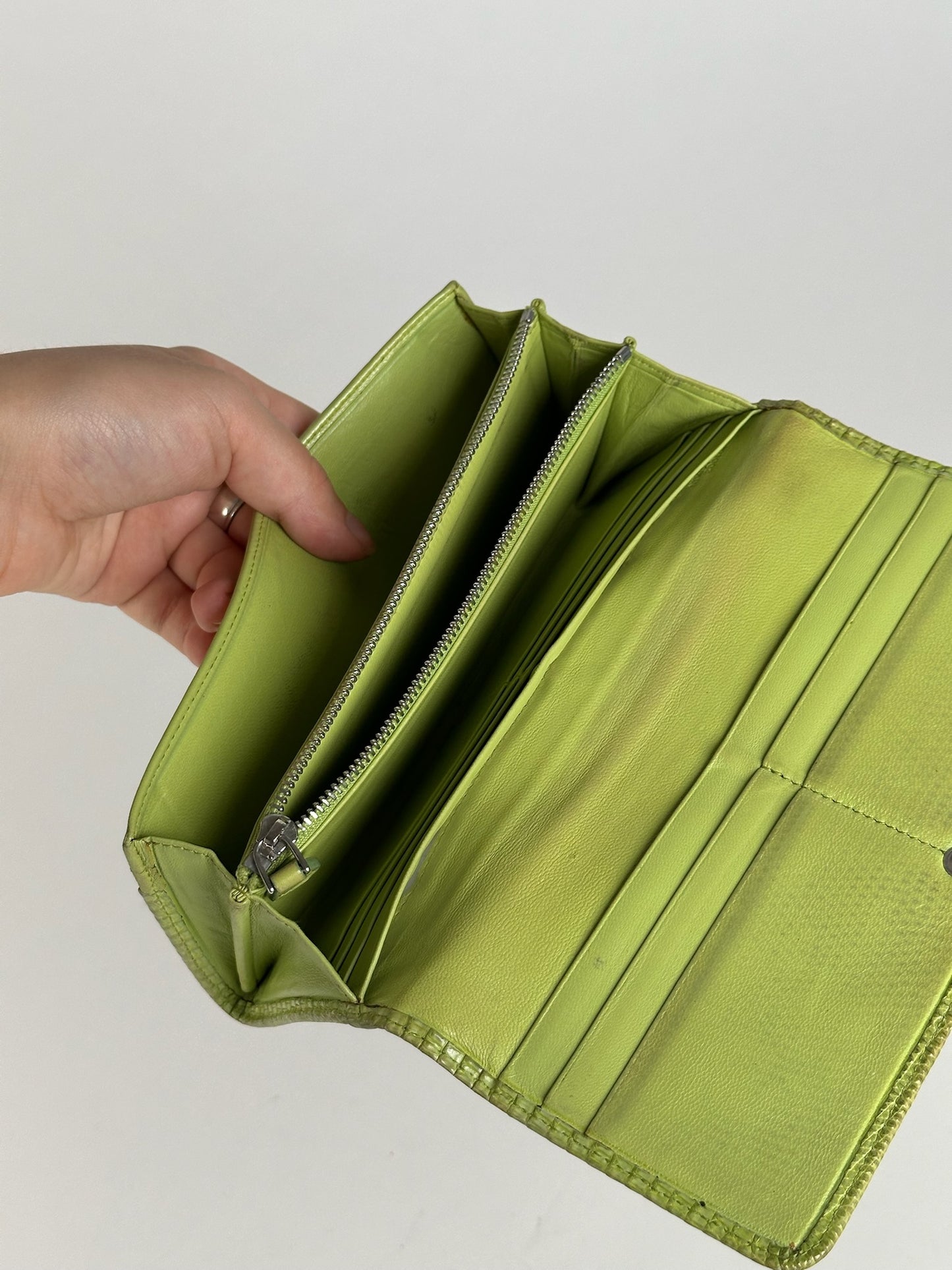 Vintage Loewe Madrid Snake Emblossed Leather wallet Green