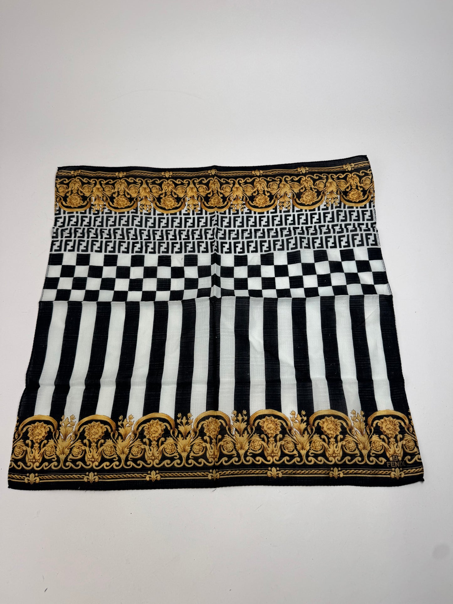 Vintage Fendi Abstract Scarf Black White Gold