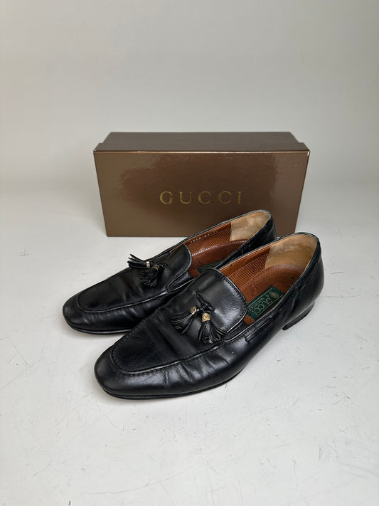 Vintage Gucci Polished Leather Loafers Black Silver EU41.5