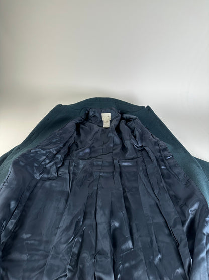 Vintage Celine Paris Wool Single Breasted Belted Trench Coat Teal S