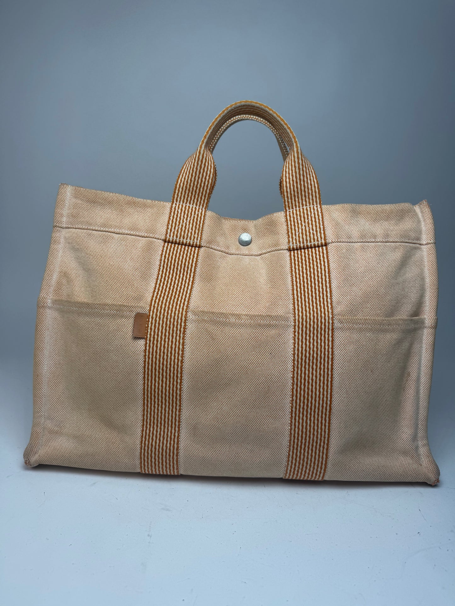 Vintage Hermes Tote Bag Orange Beige