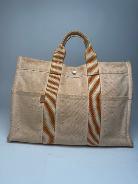 Vintage Hermes Tote Bag Orange Beige
