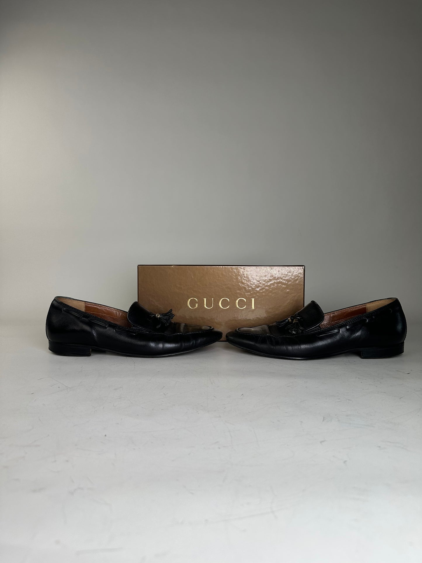 Vintage Gucci Polished Leather Loafers Black Silver EU41.5