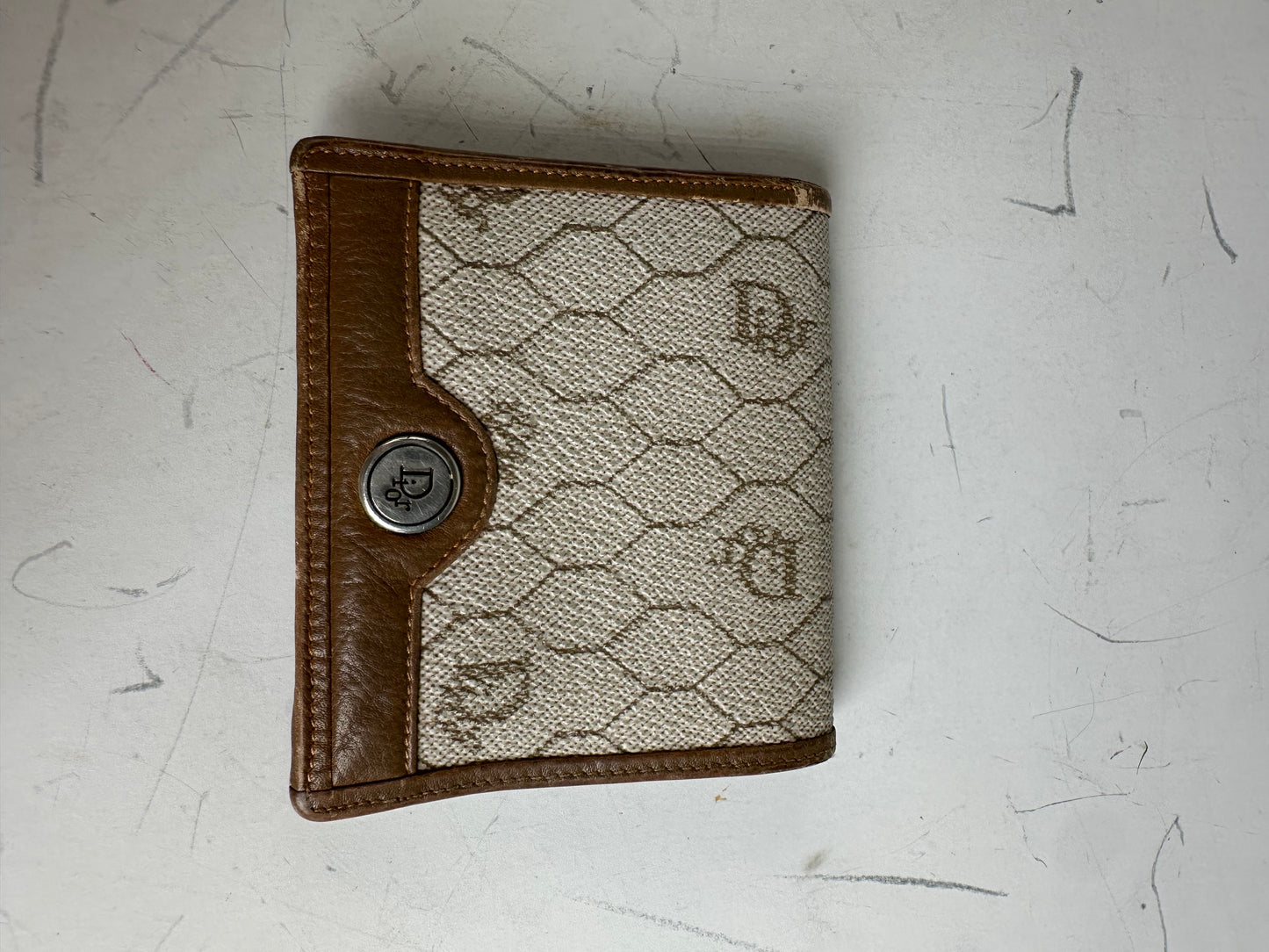 Vintage Dior Monogram Canvas Wallet Beige Brown