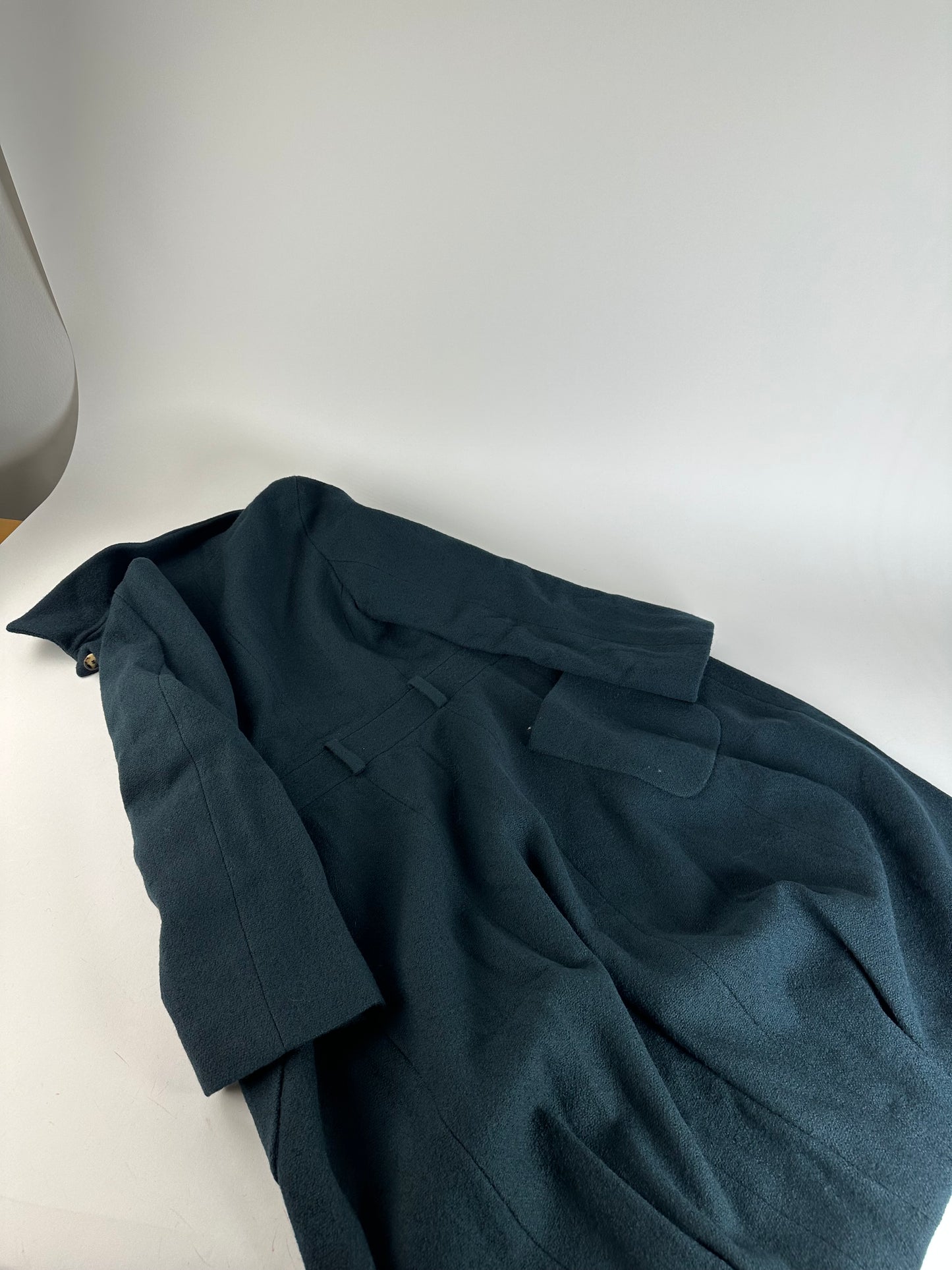 Vintage Celine Paris Wool Single Breasted Belted Trench Coat Teal S