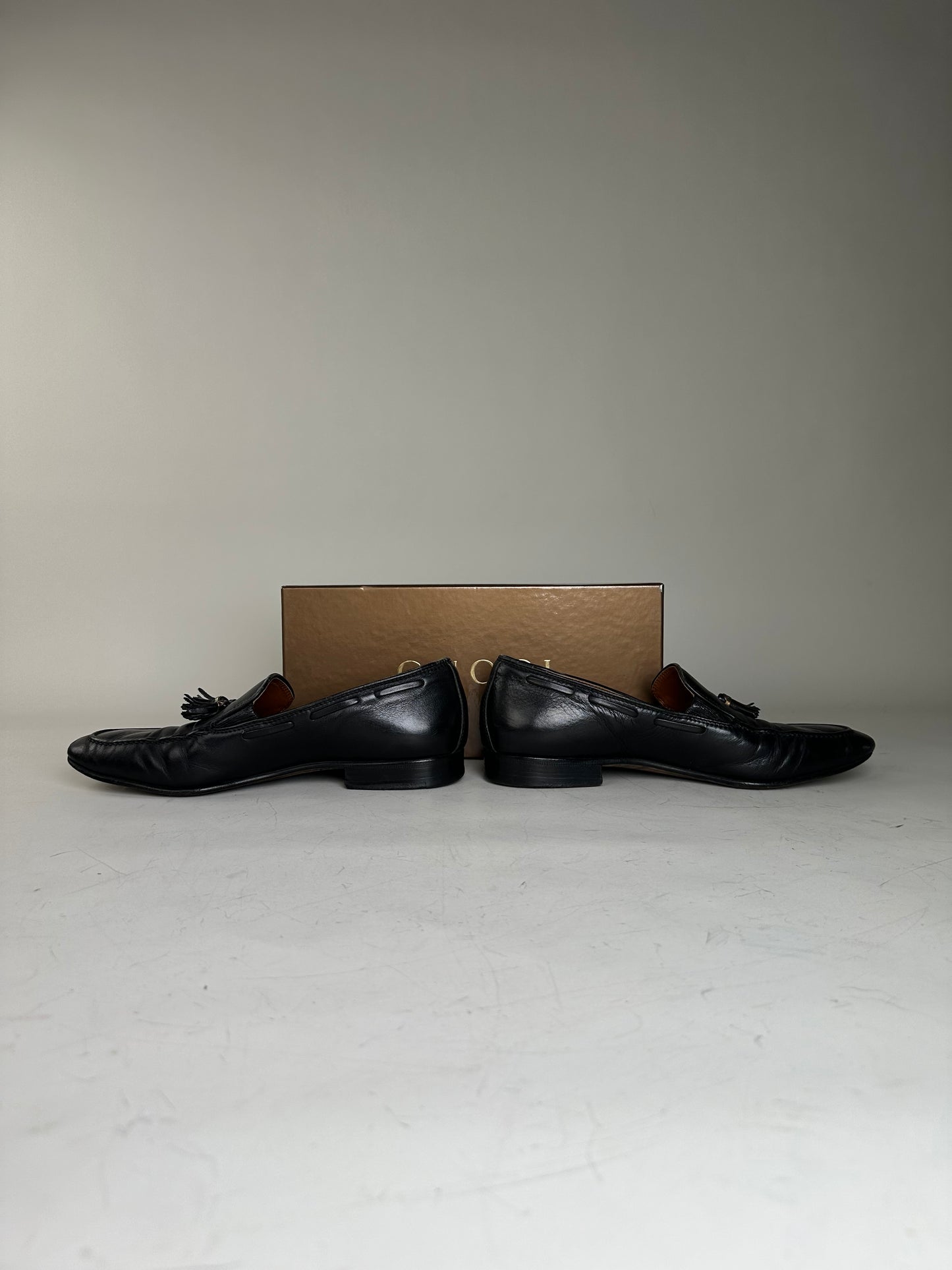 Vintage Gucci Polished Leather Loafers Black Silver EU41.5